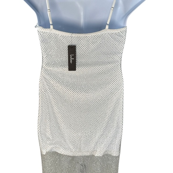 Lulu's Silver Mesh Overlay Dress Size L - Picture 4 of 5
